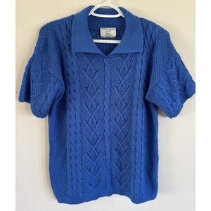 Vintage College Point Blue Cable Knit Short Sleeve Sweater USA M?